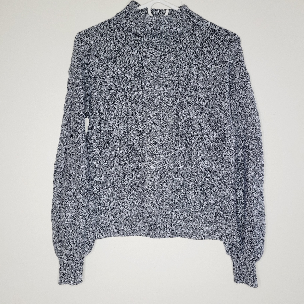 Gap Cable Knit Sweater Fisherman Gray Long Balloon Sleeve Small Cozy Chunky Aran